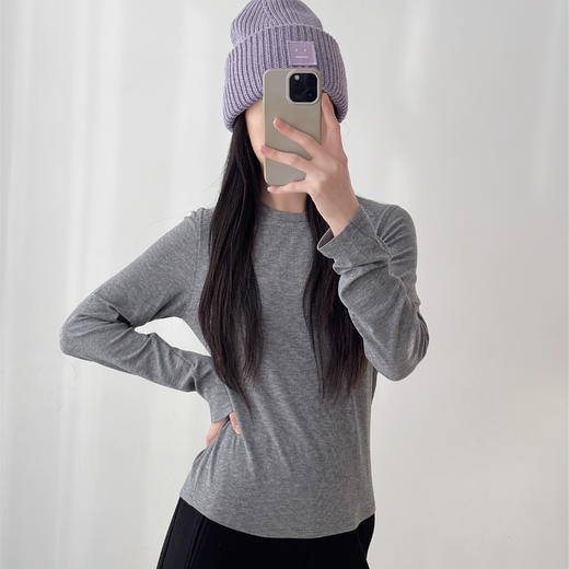 基础款纯色圆领亲肤舒适显瘦百搭天丝羊毛长袖T恤上衣 商品图2