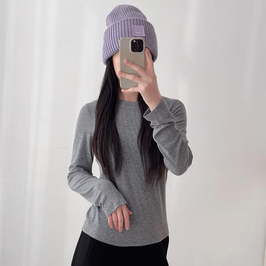 基础款纯色圆领亲肤舒适显瘦百搭天丝羊毛长袖T恤上衣 商品图0