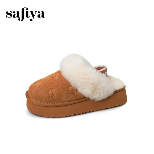 预售|Safiya/索菲娅2025时尚包头加绒厚底百搭懒人外穿休闲毛毛拖鞋SFD4110042 商品图8