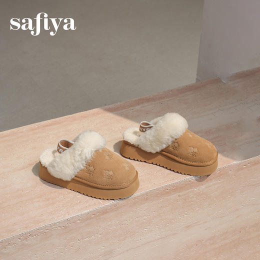 预售|Safiya/索菲娅2025时尚包头加绒厚底百搭懒人外穿休闲毛毛拖鞋SFD4110042 商品图2
