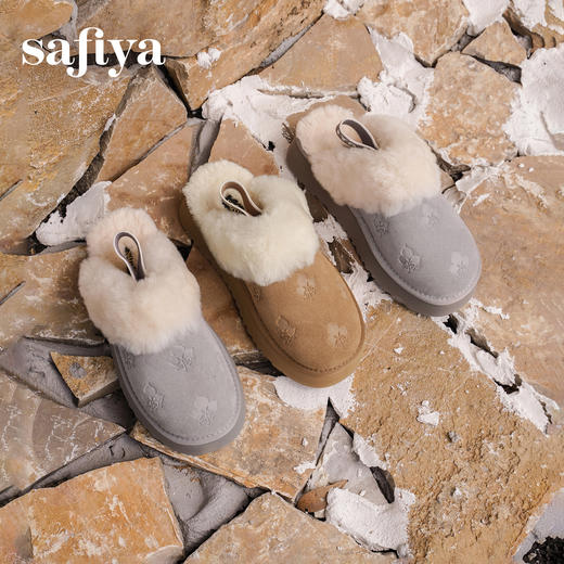 预售|Safiya/索菲娅2025时尚包头加绒厚底百搭懒人外穿休闲毛毛拖鞋SFD4110042 商品图5