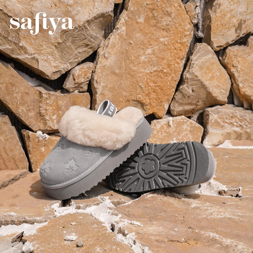 预售|Safiya/索菲娅2025时尚包头加绒厚底百搭懒人外穿休闲毛毛拖鞋SFD4110042 商品图1