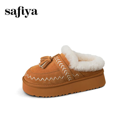 预售|Safiya/索菲娅2025冬季流苏百搭厚底低帮休闲外穿保暖毛毛雪地靴SFD4110045 商品图10