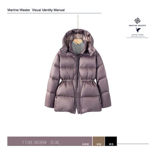 Martine Wester女式日本帝人10D超薄羽绒面料中长款可脱卸帽鹅绒服 11383638 商品图1