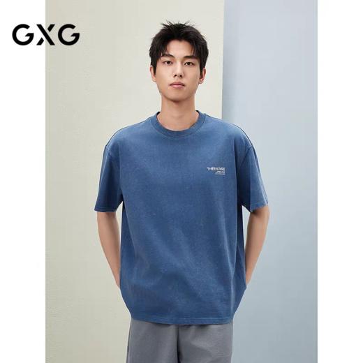 25夏季品 GXG男装字母小标时尚休闲深蓝色圆领短袖T恤 商品图1