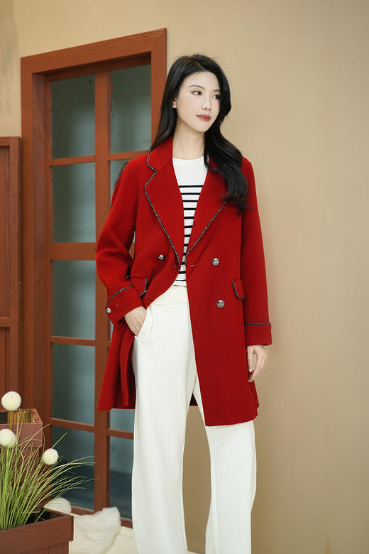 【鸿运大衣】臣禾 亮丝包边西装领大衣外套9233080281 商品图8