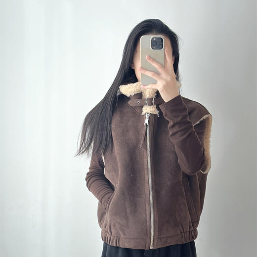 绵羊毛皮毛一体马甲女厚实绒毛感复古麂皮绒马夹外套 商品图2