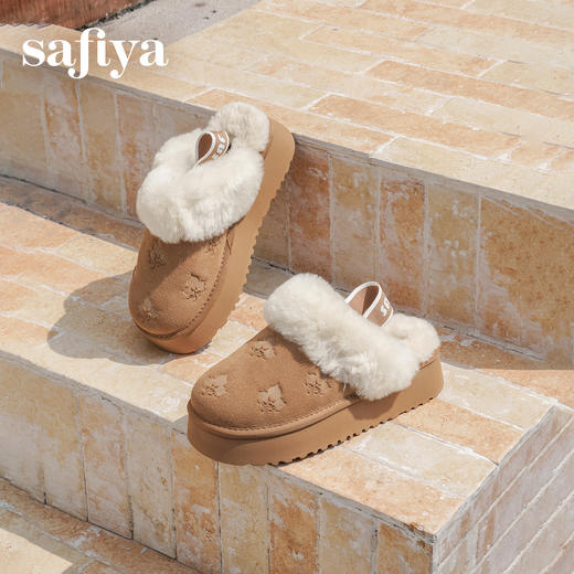 预售|Safiya/索菲娅2025时尚包头加绒厚底百搭懒人外穿休闲毛毛拖鞋SFD4110042 商品图4
