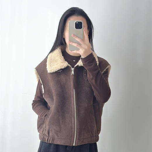 绵羊毛皮毛一体马甲女厚实绒毛感复古麂皮绒马夹外套 商品图1