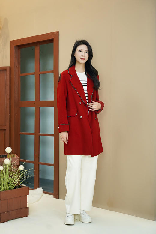 【鸿运大衣】臣禾 亮丝包边西装领大衣外套9233080281 商品图6