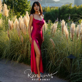 氛围感荡领真丝侧开叉长裙 A230801