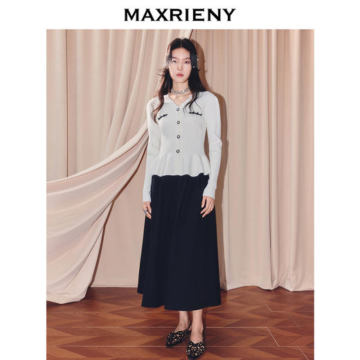 MAXRIENY法式复古v领针织外套25秋收腰修身长袖上衣名媛早秋穿搭(货号:MF86JA515) 商品图1