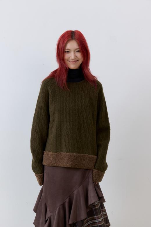 羊羔毛拼接羊毛提花毛衣 商品图0