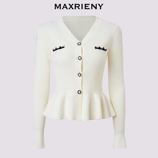 MAXRIENY法式复古v领针织外套25秋收腰修身长袖上衣名媛早秋穿搭(货号:MF86JA515) 商品图4