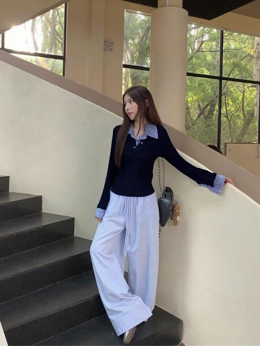 【清仓价】不参与退换 -8803假两件拼格子短款小衫-喜出 商品图0