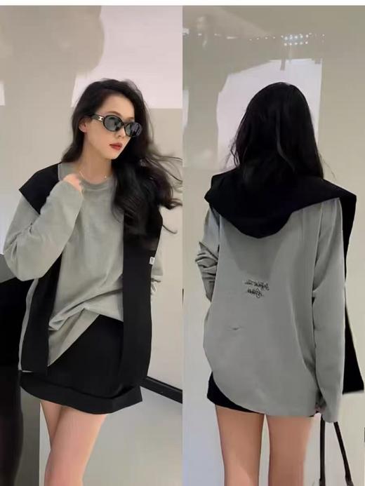 【清仓价】不参与退换 -中长连帽假两件连帽披肩款长袖小衫-喜出 商品图1