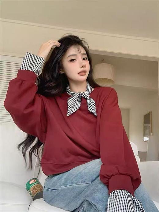 【超值特卖】7125学院风假两件短款卫衣-喜出 商品图0