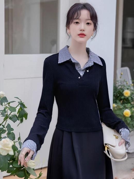 【清仓价】不参与退换 -8803假两件拼格子短款小衫-喜出 商品图2