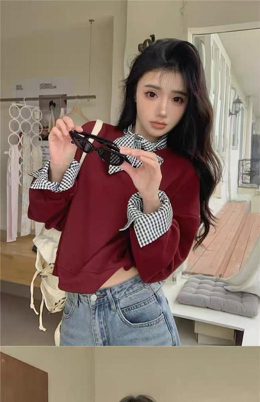 【超值特卖】7125学院风假两件短款卫衣-喜出 商品图1