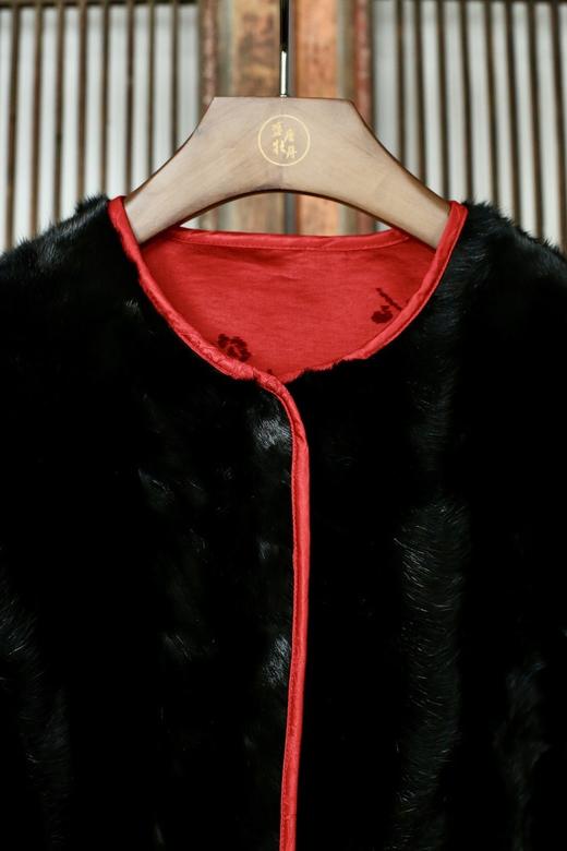 盛唐牡丹 | 水貂拼梅兰竹菊漳缎双面穿外套（里红色） 商品图1