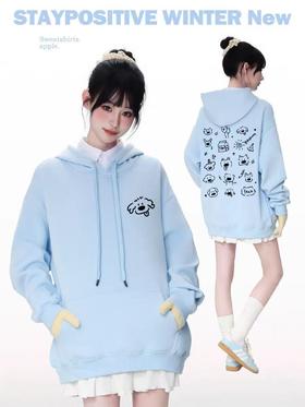 2026🔥🔥【潮牌卫衣】连帽牛奶绒～情侣款手绘小狗加绒牛奶绒卫衣-喜出