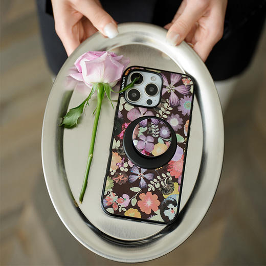 【蕾丝花序】暗夜群花 POPGRIP泡泡骚手机粘贴式气囊支架 Graphic平面系列 黑色 商品图1