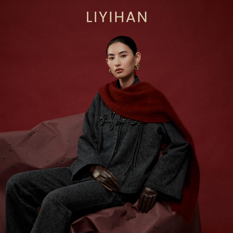 LIYIHAN写意集 2025冬新款国风棉麻盘扣外套女灰色夹棉小众设计感