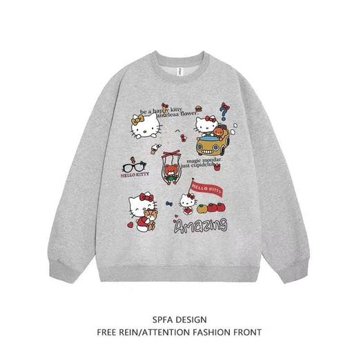 女王节抢购价-不支持退【自营】2026🔥🔥【潮牌卫衣】圆领牛奶绒～美式HelloKitty宽松加绒卫衣-喜出 商品图2