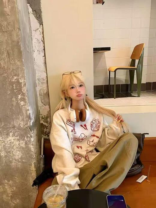 清了！清！不支持退货【自营】【工艺卫衣】egg品牌爆款～重工刺绣～重工蛋糕刺绣宽松短款卫衣-喜出 商品图1