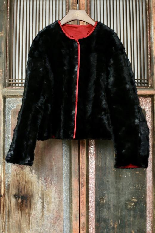 盛唐牡丹 | 水貂拼梅兰竹菊漳缎双面穿外套（里红色） 商品图0