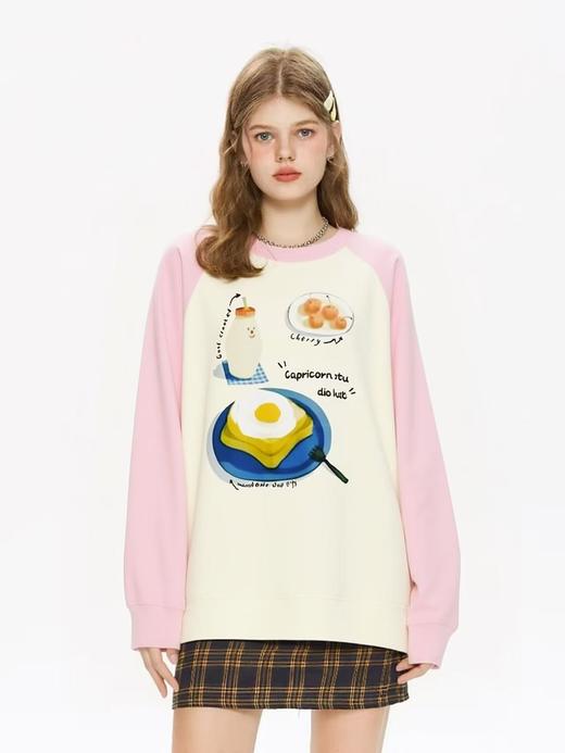 女王节抢购价-不支持退【自营】2026🔥🔥【潮牌卫衣】圆领牛奶绒～美式牛奶煎蛋宽松加绒卫衣-喜出 商品图1