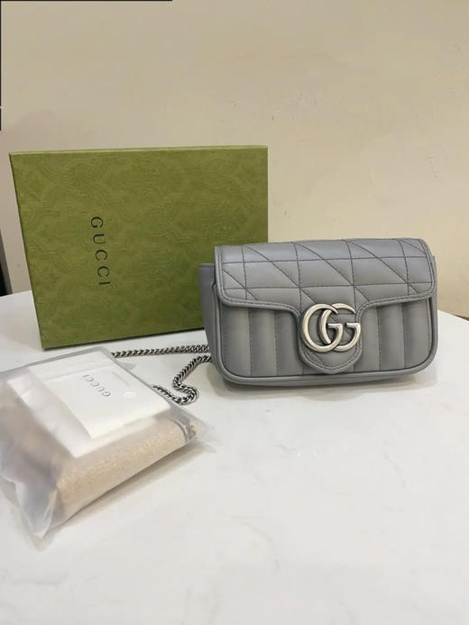 GUCCI 双g 马蒙 灰色 mini 斜挎包 商品图0