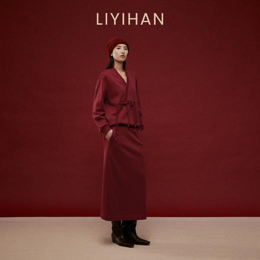 LIYIHAN岁暖红2025冬季新款新中式棉质盘扣V领红色套装 商品图3