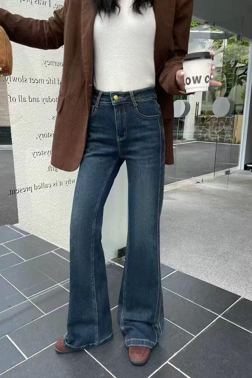 🔥🔥【2025爆款牛仔】磨毛绒立体微喇裤～9619女神秋冬磨毛微喇裤-喜出 商品图0