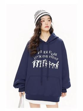 女王节抢购价-不支持退【自营】2026🔥🔥【潮牌卫衣】连帽款～情侣款人物字母印花加绒卫衣-喜出