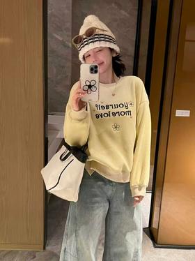 女王节抢购价-不支持退【自营】🔥🔥🔥品质奥粒绒厚款【重工刺绣】95%棉 2025精致花朵字母宽松短款卫衣-喜出