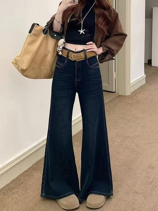 抢购价-不支持退（清）【自营】🔥🔥【2025爆款牛仔】加绒加厚鱼尾裤～98153复合一体冬季绒女神裤鱼尾裤筒扇形下摆喇叭裤-喜出 商品图3