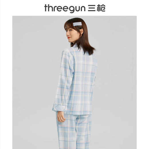 Threegun三枪 【纯棉】彩格翻领开襟长袖长裤女士家居套家居服-81838D111 商品图2