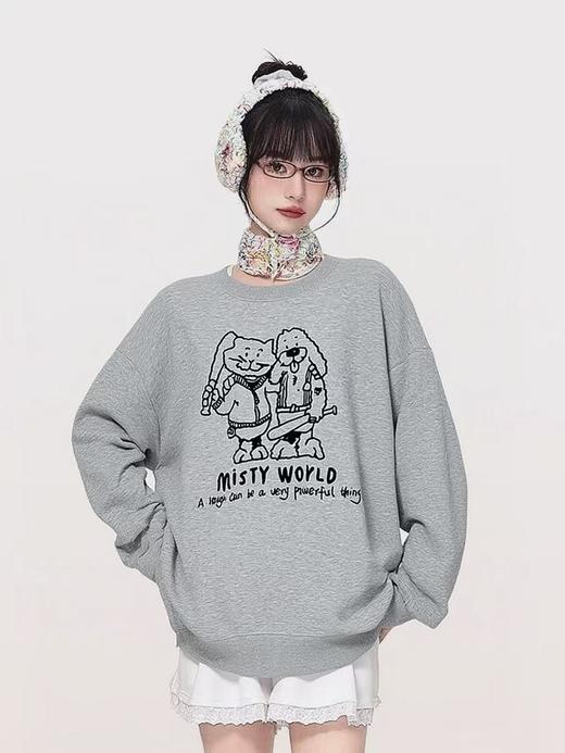 2026🔥🔥【潮牌卫衣】圆领牛奶绒～趣味卡通宽松加绒卫衣-喜出 商品图0