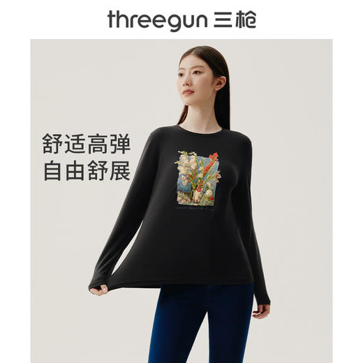 Threegun三枪 【抗菌棉】印花圆领女士长袖上衣打底衫-24196A011 商品图7