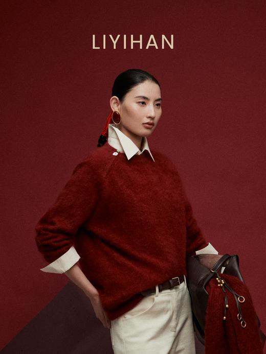 LIYIHAN岁暖红 2025冬季新款圆领毛衣红色女拉绒绵羊毛保暖针织衫 商品图3