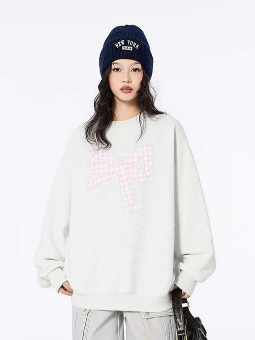 418良粉节|2026 活动爆款不支持退【自营】2026🔥🔥【潮牌卫衣】圆领牛奶绒～格子粉蝴蝶结宽松加绒卫衣-喜出 商品图0