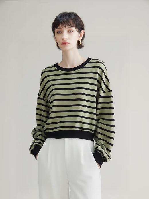 【卫衣系列】赠送披肩～条纹宽松短款卫衣-喜出 商品图1