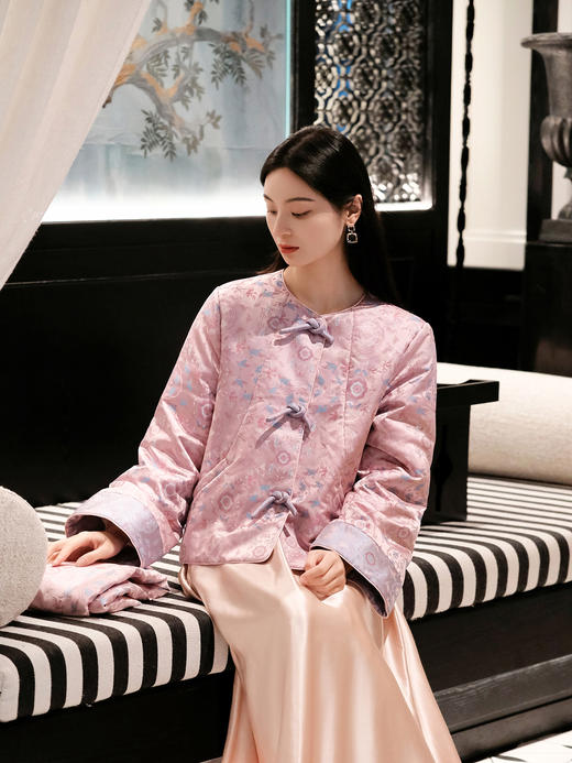 盛唐牡丹 | 鹤鹿同春重缎宋锦棉外套（配围巾） 商品图7