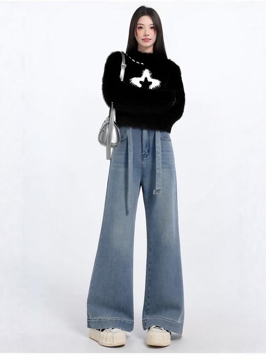 12.12错过没有！清货不退🔥🔥【2025爆款牛仔】加绒厚款～88797复合一体浅色腰带款阔腿裤直筒裤-喜出 商品图2