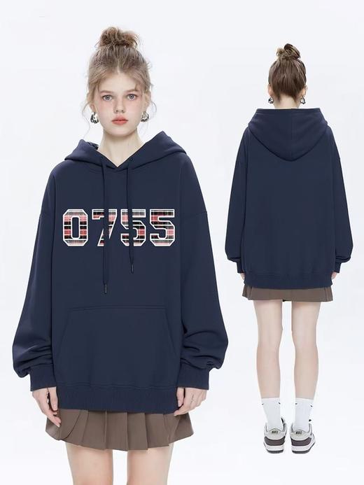 🔥🔥【潮牌卫衣】连帽牛奶绒～情侣款0755格子印花加绒卫衣-喜出 商品图0