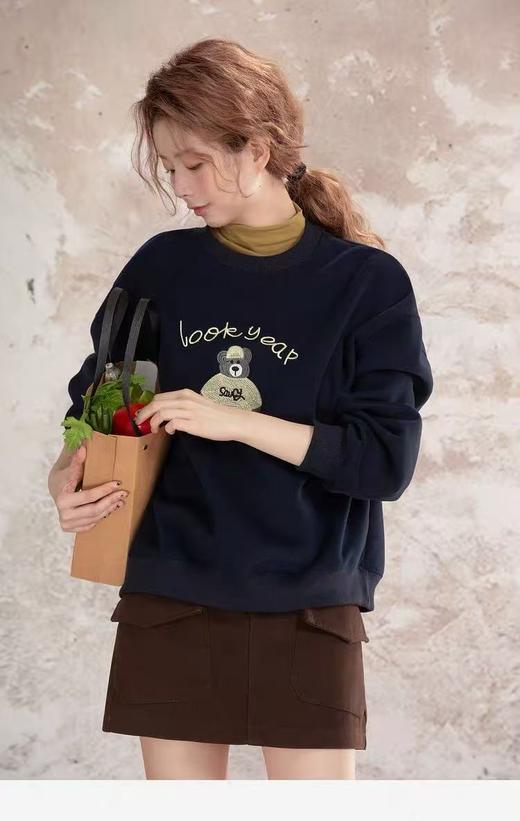 清了！清！不支持退货【自营】【工艺卫衣】egg品牌爆款～重工刺绣～精致小熊字母刺绣宽松短款卫衣-喜出 商品图1