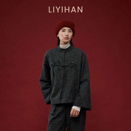 LIYIHAN写意集 2025冬新款国风棉麻盘扣外套女灰色夹棉小众设计感 商品图3