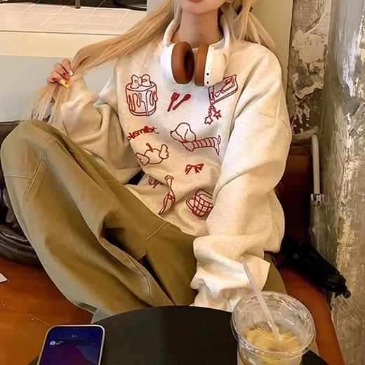 清了！清！不支持退货【自营】【工艺卫衣】egg品牌爆款～重工刺绣～重工蛋糕刺绣宽松短款卫衣-喜出 商品图2