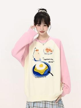 女王节抢购价-不支持退【自营】2026🔥🔥【潮牌卫衣】圆领牛奶绒～美式牛奶煎蛋宽松加绒卫衣-喜出